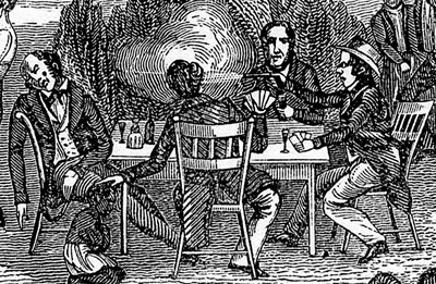 1800s men playing cards and shooting each other drawing. 