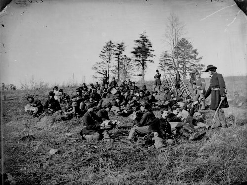 North civil war soldiers sitting in fields. 