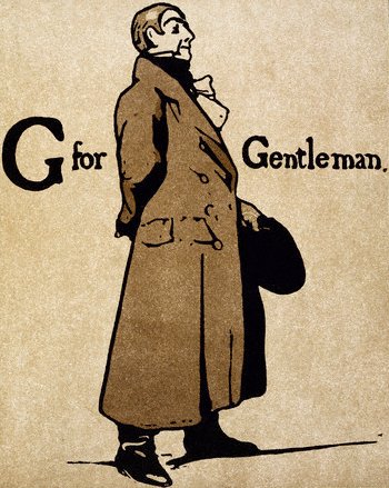 G for gentleman wearing long overcoat illustration. 