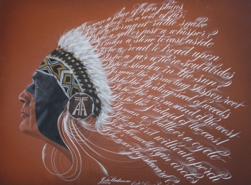  American native Indian chief's artwork by Master Penman Jake Weidmann.