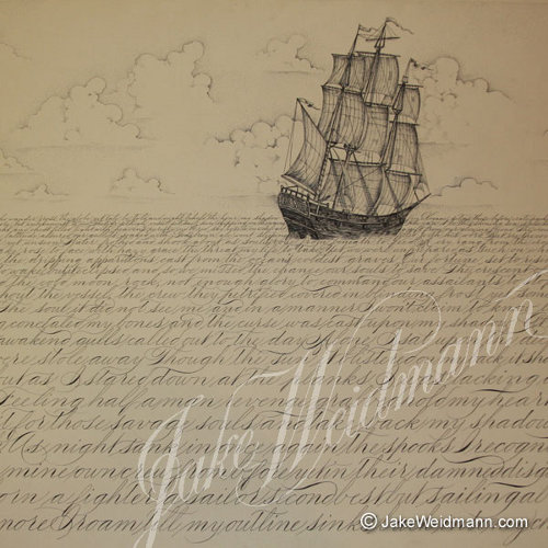 Master Penman Jake Weidmann artwork about ship in the sea.