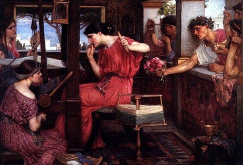 Painting of Penelope and the Suitors in Waterhouse by John William. 