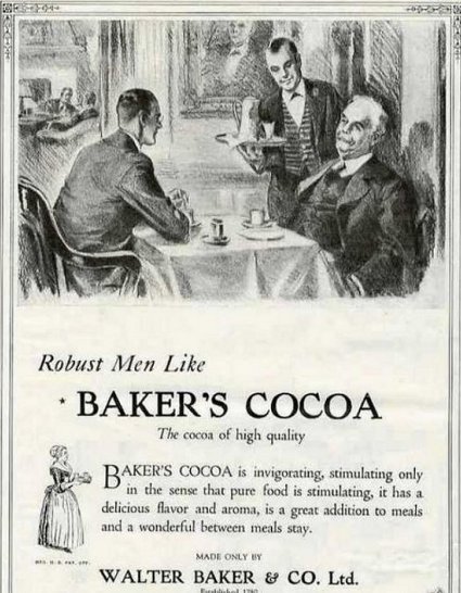 Vintage Baker's cocoa hot chocolate advertisement. 