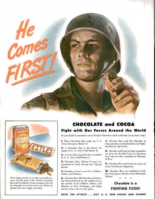 Vintage military advertisement hot chocolate cocoa.