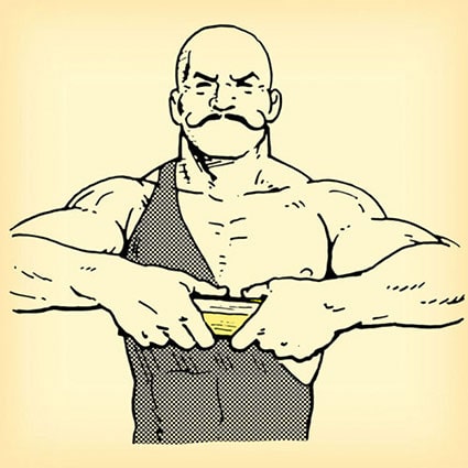 Old time strongman with phone book in hands illustration. 