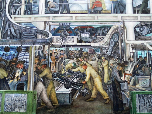 Diego Rivera Detroit industry painting mural factory workers.