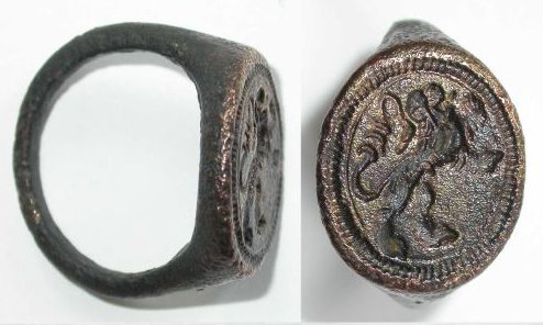 Ancient signet ring for pressing wax seal signature. 