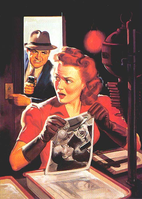 Norm Saunders painting detective catching criminal.