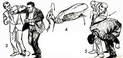 Vintage self defense illustration businessman arm lock.