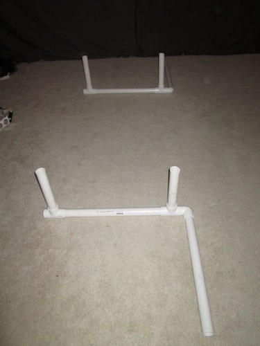 Step 2: Attach your T sections and 1 foot pipes on the left end as shown below. You are creating your parallel bars now.