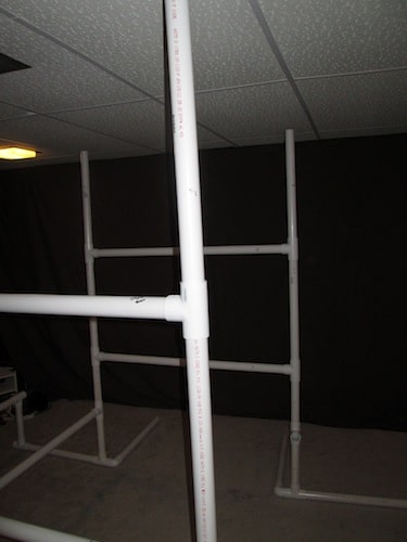 Step 15: Place your last 2 foot PVC pipes into your open T sections.