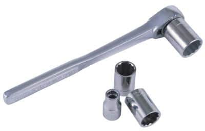 Socket wrench with various sockets. 