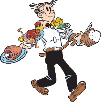 Waiter Serving Dagwood Sandwich illustration.