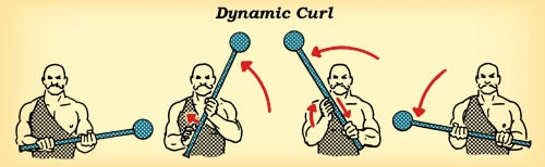 Steel mace curl workout how to diagram illustration.