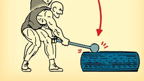 An illustration of a man training like a Hindu Warrior, lifting a tire.
