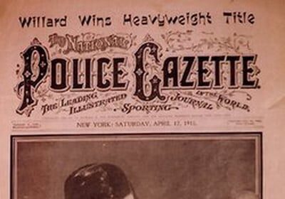 America's First National Police Gazette cover featuring a man holding a boxing glove.