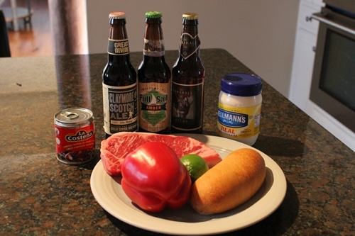 Ingredients for beer marinated steak sandwich.