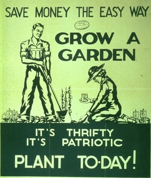 Vintage gardening poster thrifty patriotic plant today.