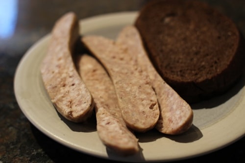 Vintage slice the sausage in half length-wise.