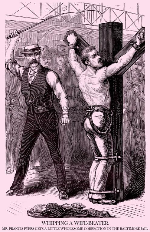 Vintage police gazette illustration man being whipped.