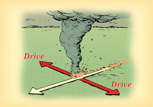 Tornado diagram which direction to drive car illustration.