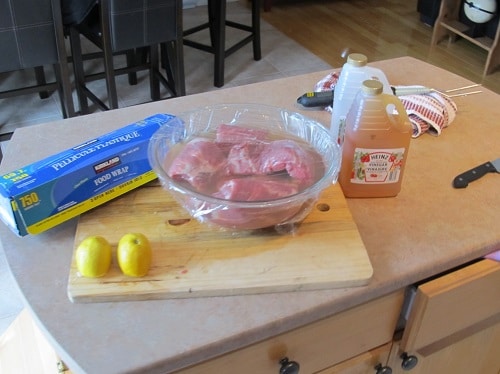 Marinating pork ribs homemade barbecue. 