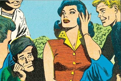 A comic book cover featuring a group of people discussing Mating Intelligence.