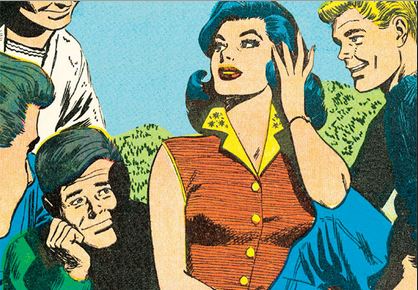 A comic book cover featuring a group of people discussing Mating Intelligence.