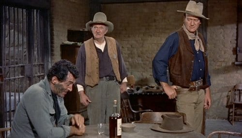 Río Bravo antigua película de cine occidental John Wayne en la oficina del sheriff