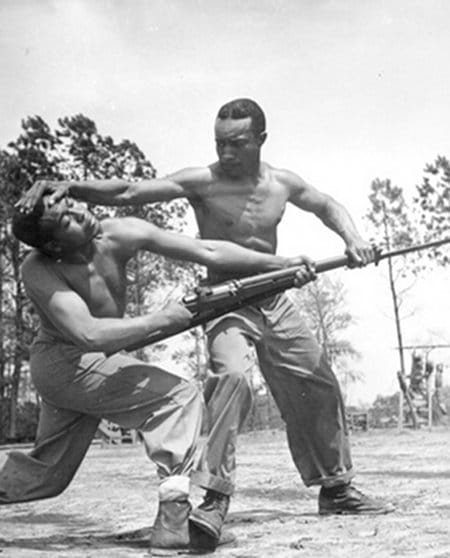 Vintage african american black soldiers sparring training self defense.