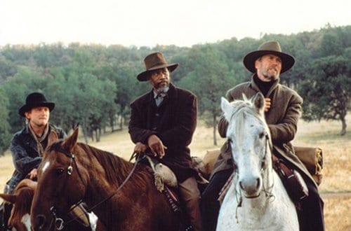 Unforgiven western movie film riding horses.