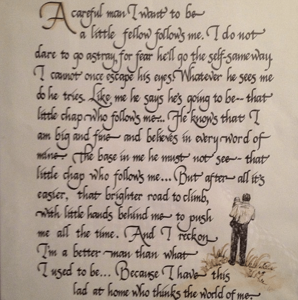 A Manvotional poem written on a piece of paper.