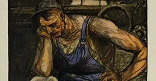 A drawing of a man reading a book.