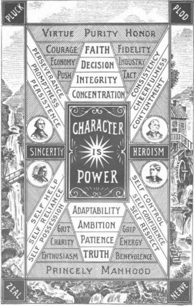 A black and white illustration of a character power chart showcasing true qualities.