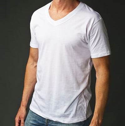 Vintage man wearing v-neck undershirt.