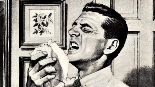 A black and white illustration of a man chewing on a piece of bread, showcasing his strength.