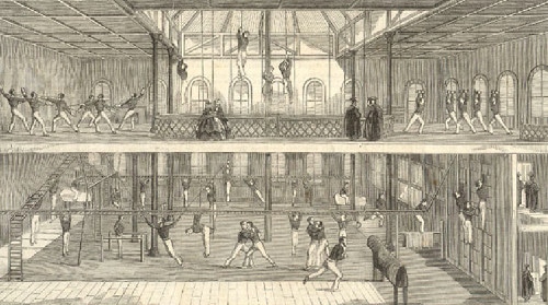 Vintage gym gymnasium illustration.