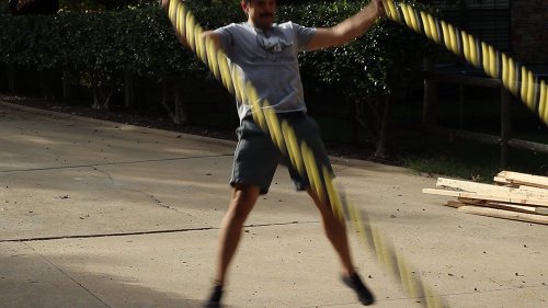 Vintage man moving his double arm for jumping jacks.