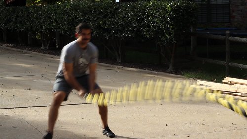 Vintage man moving his double arm for wave shuffle.