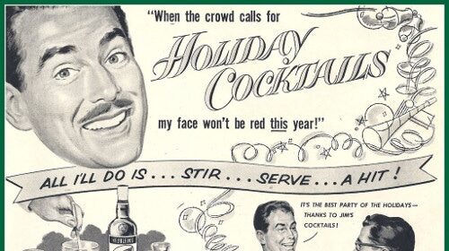 A classic vintage advertisement featuring holiday cocktails.