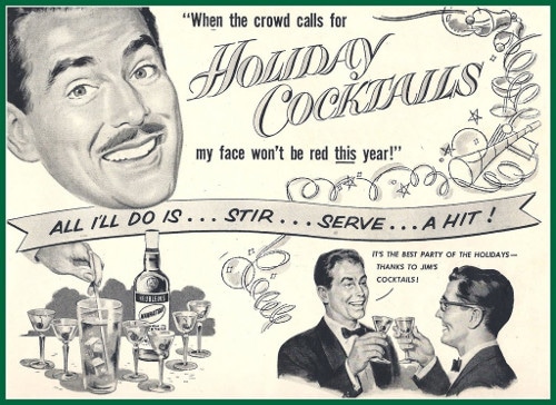 A classic vintage advertisement featuring holiday cocktails.