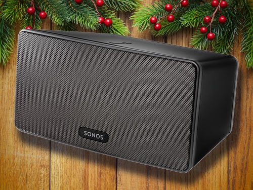 SONOS speaker with christmas background.