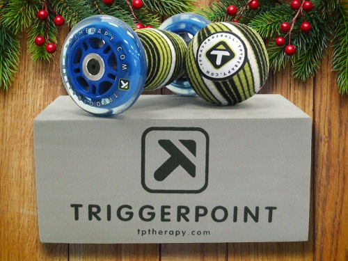 Trigger point release set with christmas background.