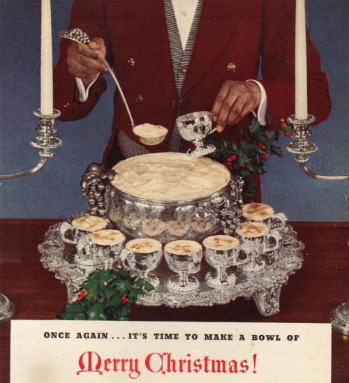 Vintage holiday christmas ad advertisement egg nog.