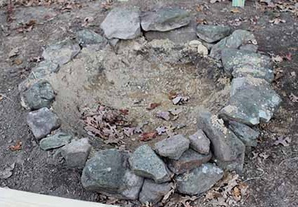 Vintage encircle pit with rocks.