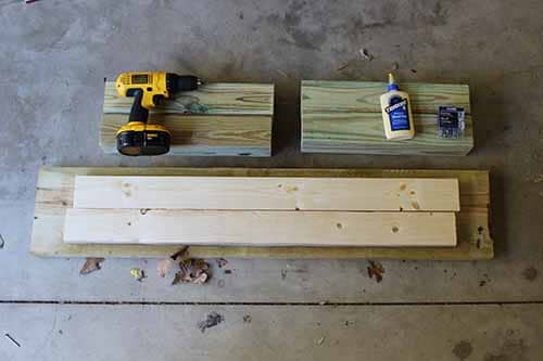 Materials for homemade diy wood bench. 