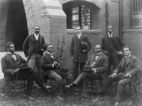 Vintage african american black men posing for photo outdoors tuxedos.