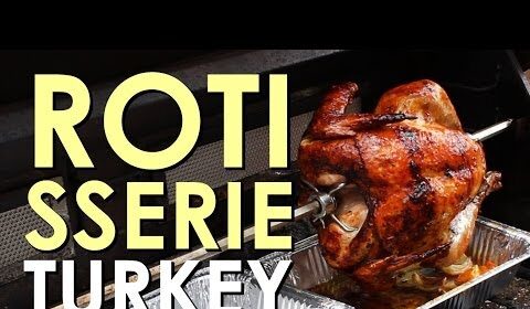 Thanksgiving turkey cooked on a rotisserie grill.