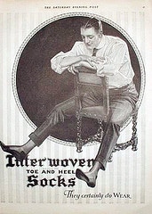 An old ad promoting the proper wearing of interweave socks by following specific rules.