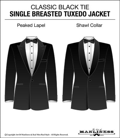 Classic black tie single breasted tuxedo jacket.